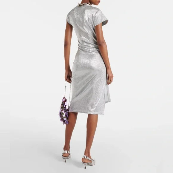 Paco Rabanne silver asymmetric ruched midi dress - Picture 3 of 15